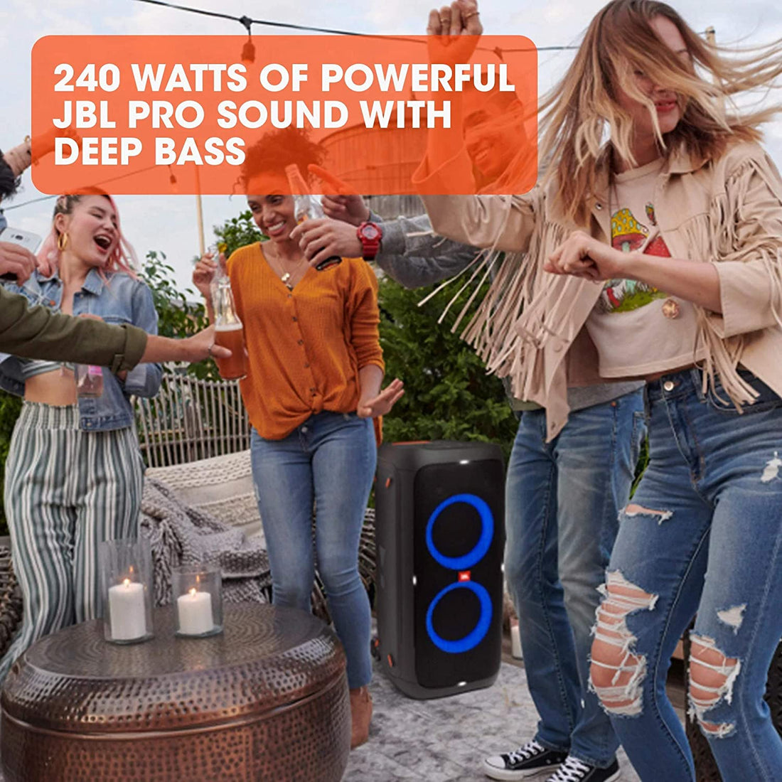 JBL Partybox 310 | Portable Bluetooth Party Speaker | 240W Monstrous Pro Sound | Dynamic Light Show | Backlit Panel | Telescopic Handle & Wheels | Guitar & Mic Support PartyBox App (Black)