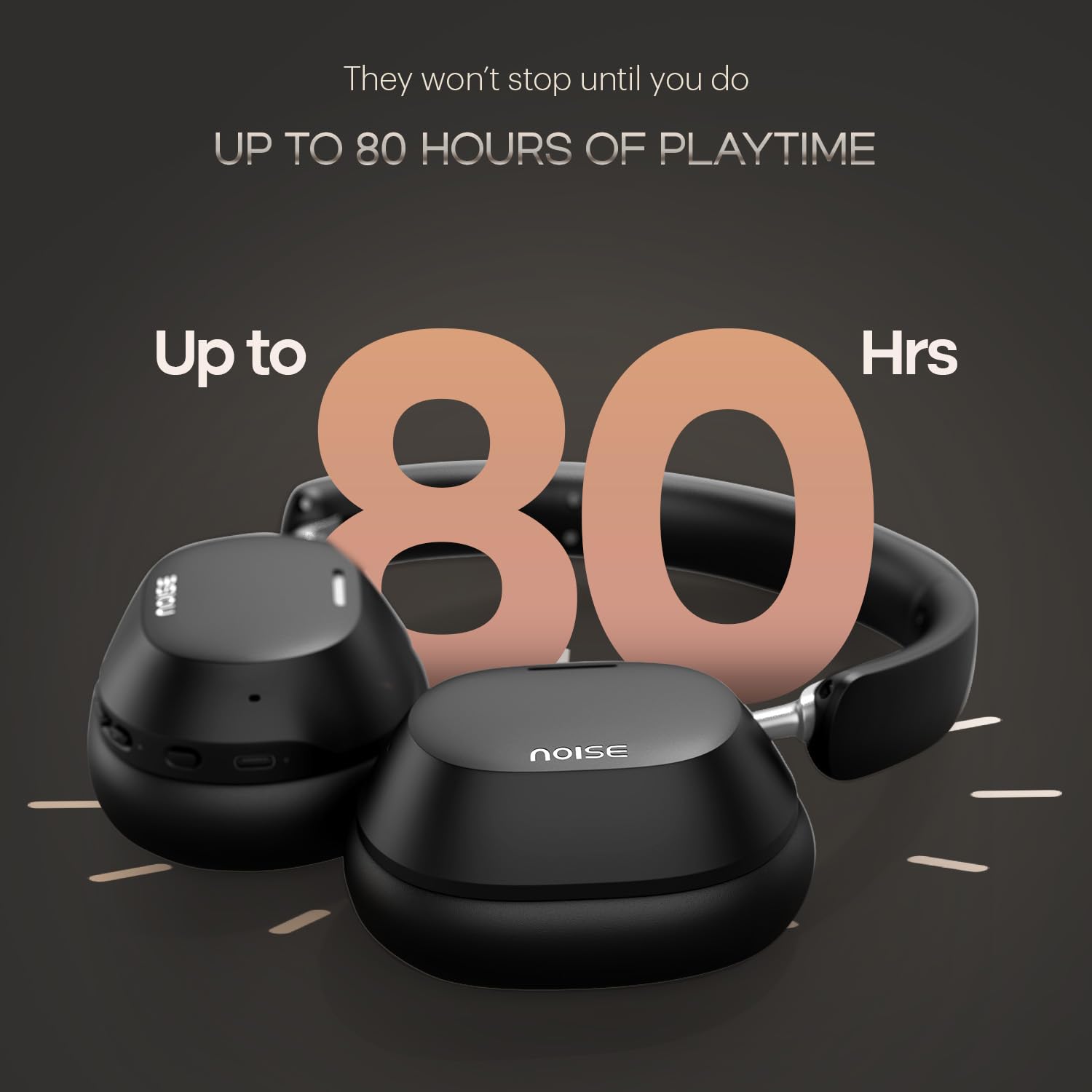 Noise Newly Launched Airwave Max 5 Wireless Over-Ear Headphones with Adaptive Hybrid ANC (up to 50dB), HFA Tech, 80H Playtime, Dual Pairing(Carbon Black)