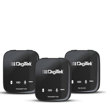 Digitekยฎ (DWM 101 Wireless Microphone System with ANC Noise Reduction, 360ยฐ Sound Capture, 100M Range, Upto 12 Hrs Working Time, for DSLR Camera, Android & iOS Smartphones, Seamless Audio Recording