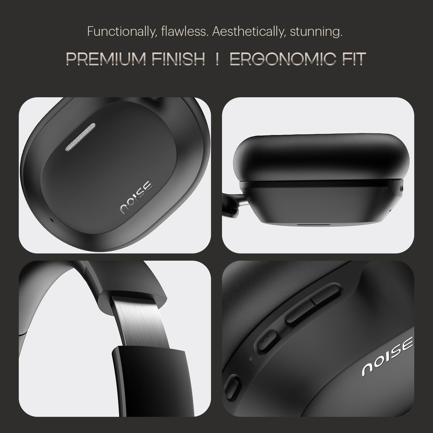 Noise Newly Launched Airwave Max 5 Wireless Over-Ear Headphones with Adaptive Hybrid ANC (up to 50dB), HFA Tech, 80H Playtime, Dual Pairing(Carbon Black)