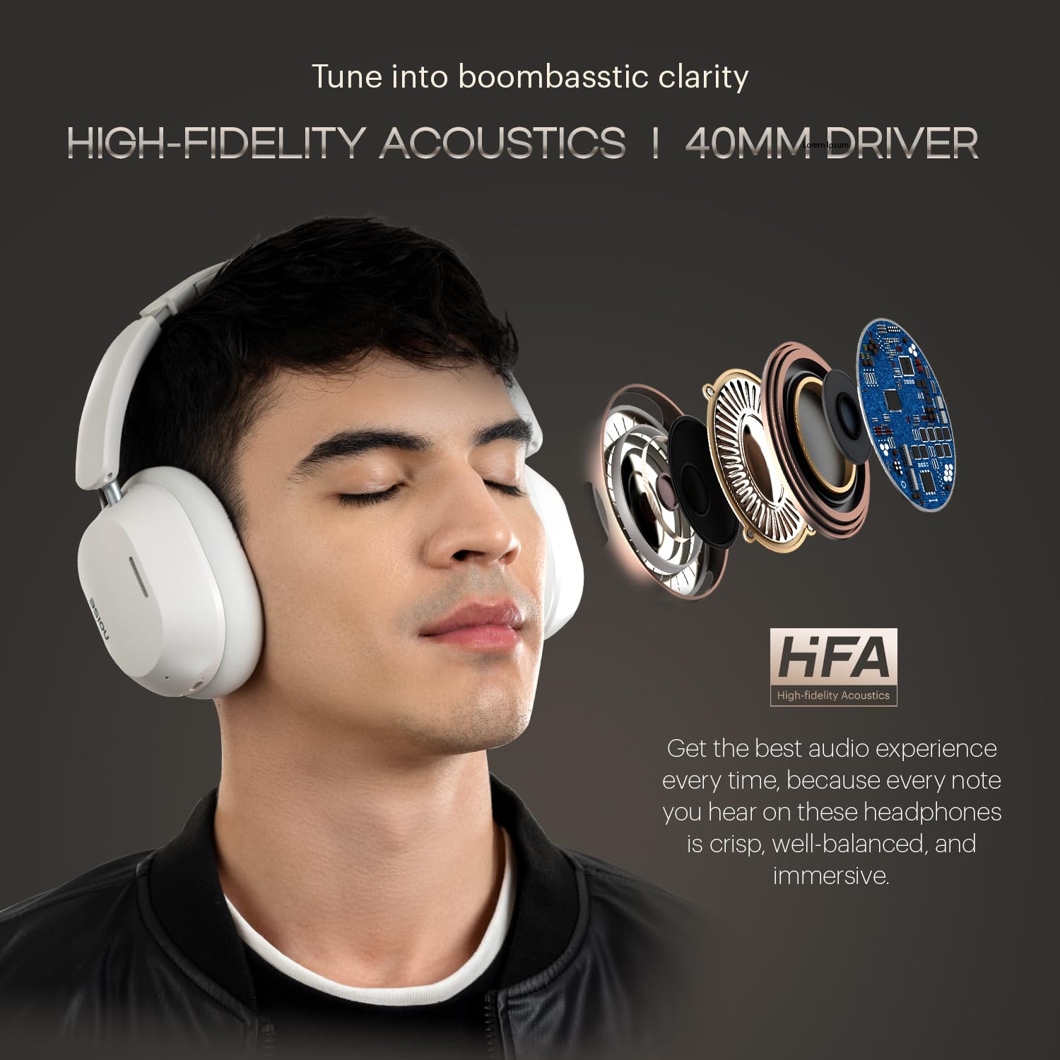 Noise Newly Launched Airwave Max 5 Wireless Over-Ear Headphones with Adaptive Hybrid ANC (up to 50dB), HFA Tech, 80H Playtime, Dual Pairing(Carbon Black)
