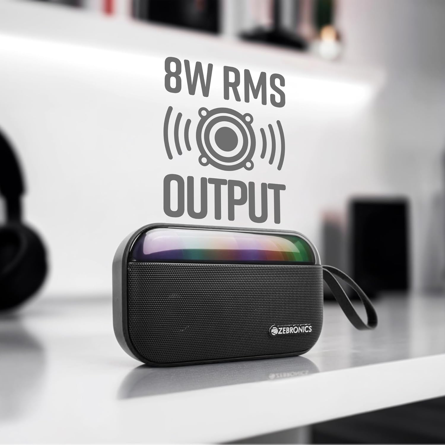 ZEBRONICS County 7 Portable Bluetooth Speaker, 8 Watts, Upto 15 Hours Playback, Passive Radiator, BTv5.3 | mSD | TWS | USB, RGB LED, Call Function, Carry Loop (Black)