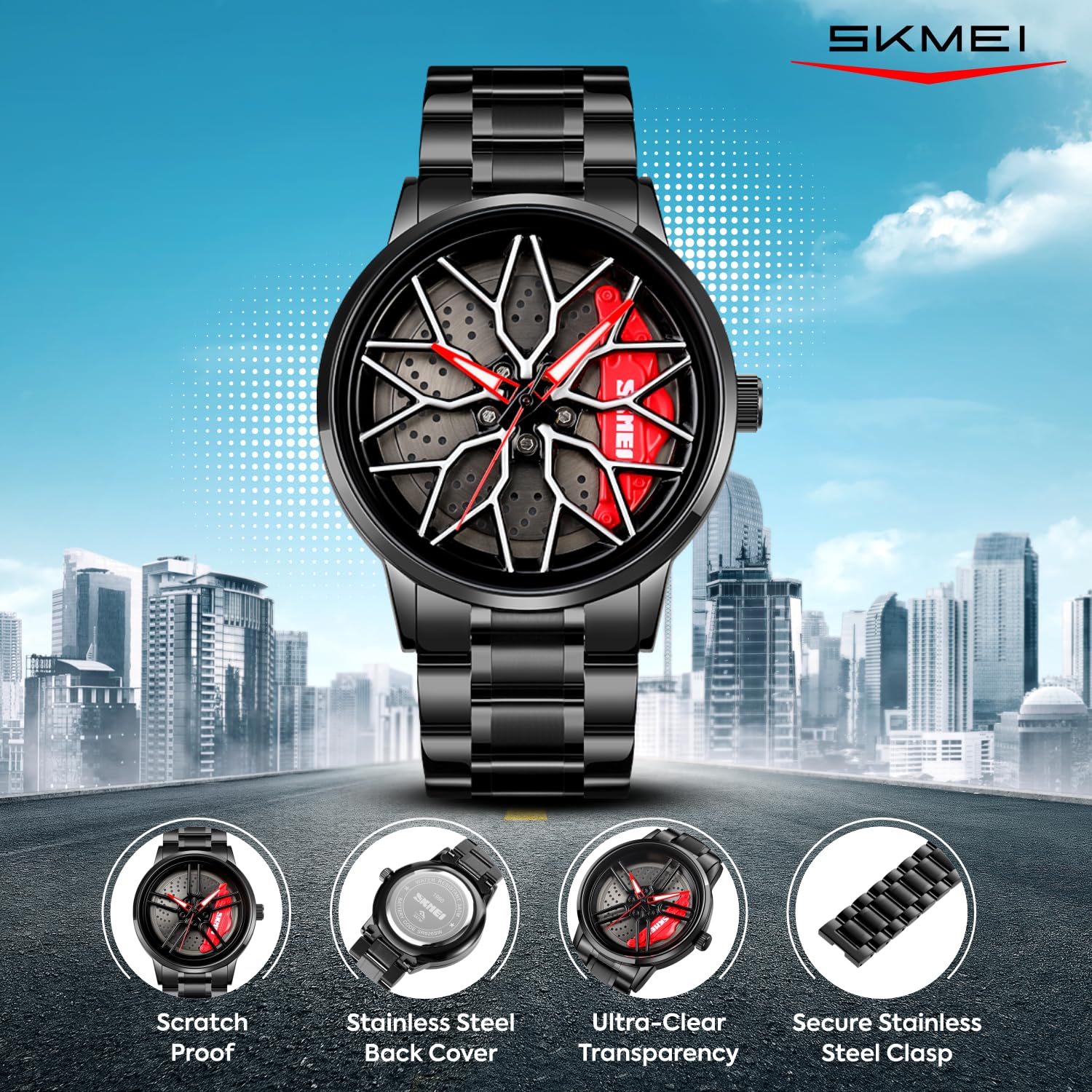SKMEI Men's Watch New Wheels Rolling Creative Fashion Che Youhui League Fans Butterfly Double Snap Gift Wristwatch - 1990