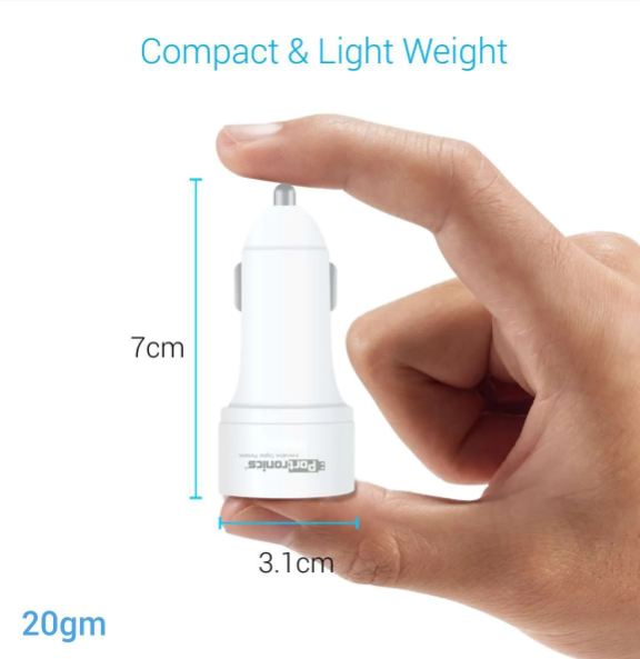 Portronics Car Power 2T 2.4A Car Charger with Dual USB Ports, White, Cameras