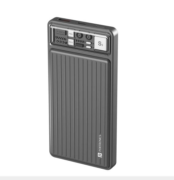 Portronics Luxcell 10K 10000 mAh Designer Power Bank with 22.5W Max Output, LED Indicator, Mach USB-A Output, Type C PD Output, Type C Input, Wake Up Button