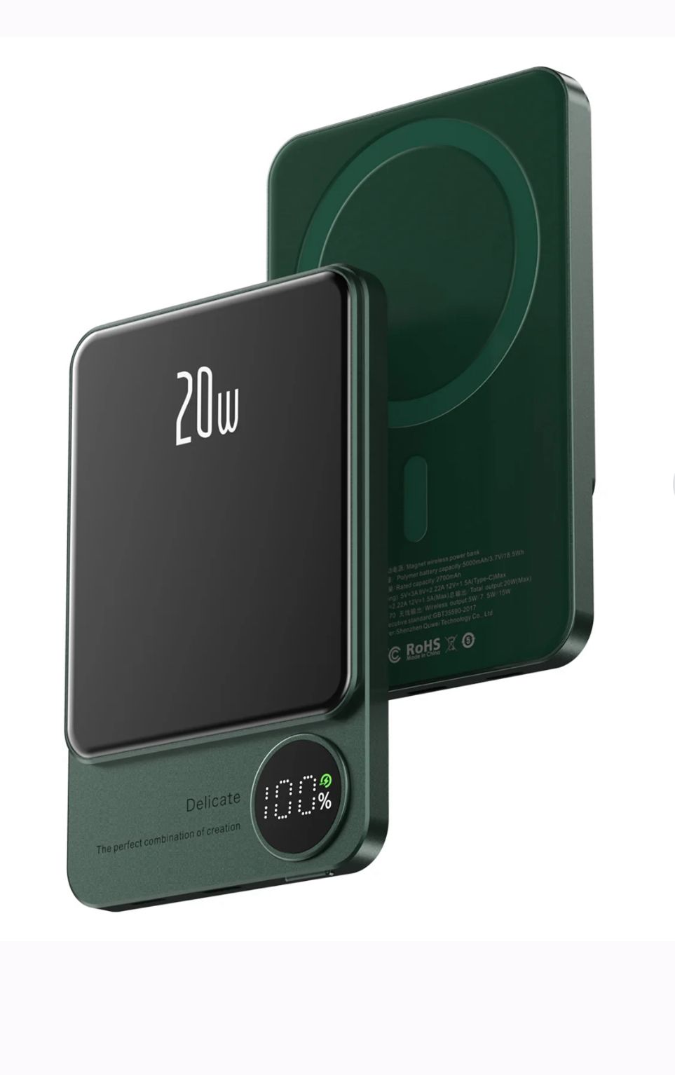 Fast Charging Magnetic Power Bank Wireless Charging Type C Quick Charge Support LED Display Ultra Slim High Capacity Texture 5000 mAh Power Bank