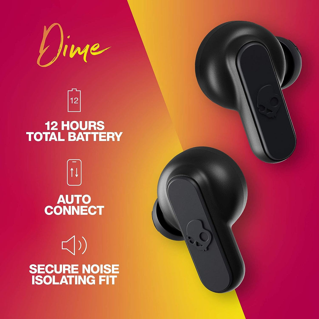 Skullcandy Dime True Wireless in-Ear Bluetooth Earbuds Compatible with iPhone and Android/Charging Case and Microphone/Great for Gym, Sports, and Gaming, IPX4 Water Dust Resistant - Black