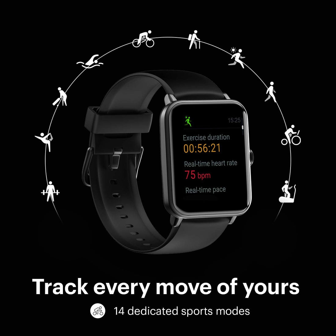 Noise ColorFit Pro 3 Smart Watch, 1.55" HD Display, 10 Day Battery, Waterproof Smartwatch, Auto Recognition Sports Mode, Heart Rate, Spo2, Sleep & Stress Monitor Smartwatch for Men Women (Jet Black)