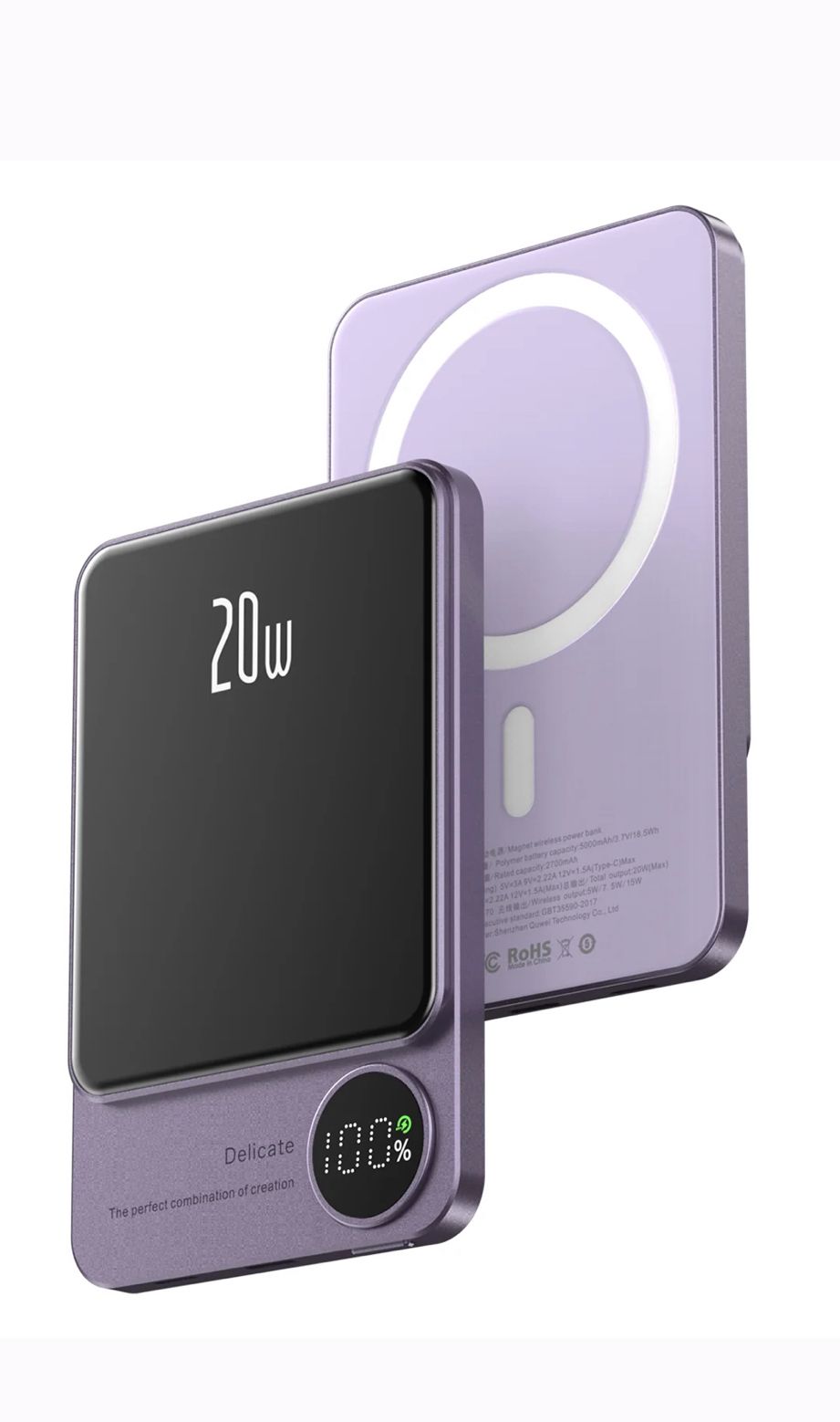 Fast Charging Magnetic Power Bank Wireless Charging Type C Quick Charge Support LED Display Ultra Slim High Capacity Texture 5000 mAh Power Bank