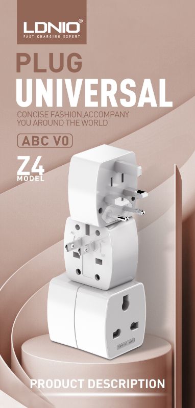 LDNIO Z4 Universal Plug 6AMAX Concise Fashion - Lightweight ABS V0 Travel Adapter with Silkworm Wing Design for World Travel